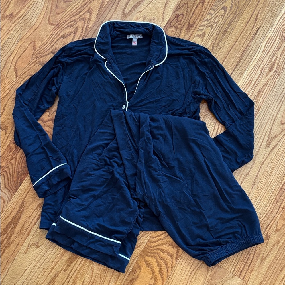 J. Crew Eco Dreamiest Pajama Set Navy Long Sleeve Top Pants Women’s Size Small - Picture 5 of 8